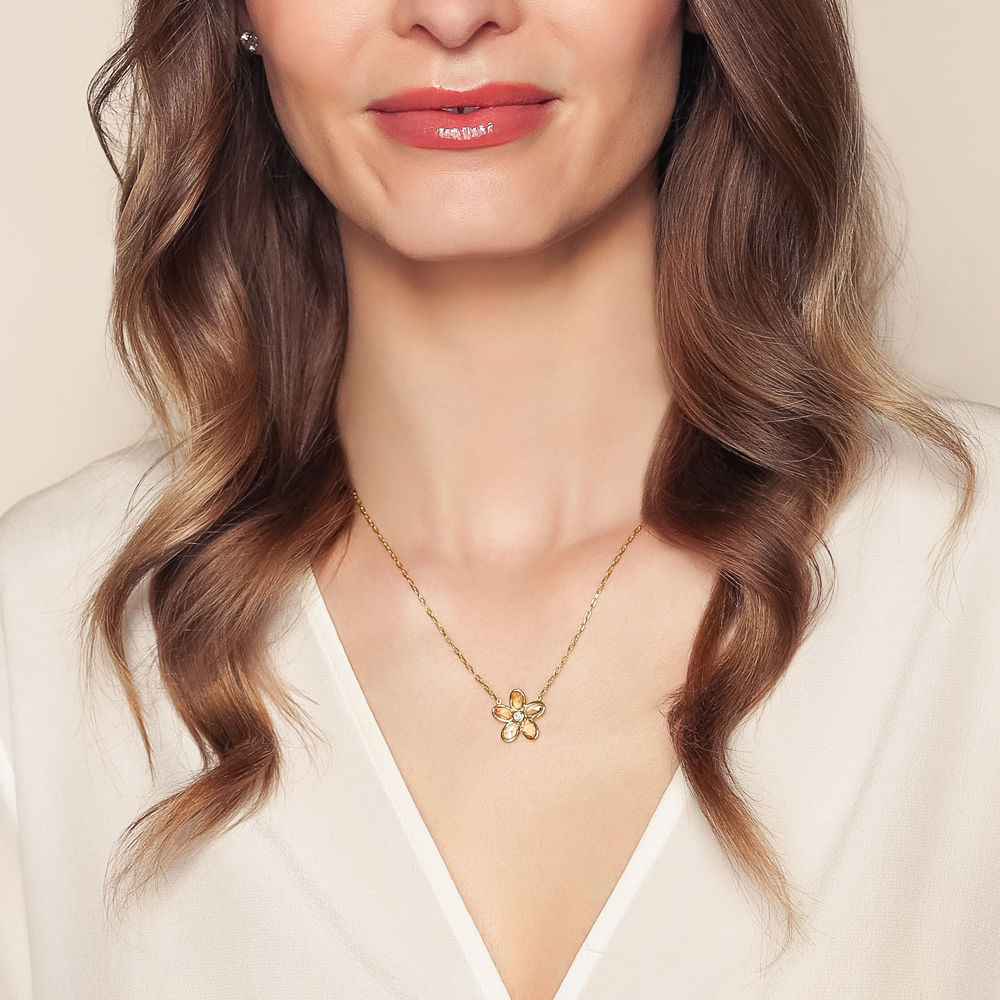 Bezel Set Oval Yellow Sapphire & Diamond Flower Pendant in Yellow Gold, 18