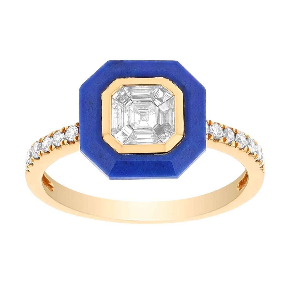 Doves Mondrian Lapis Lazuli & Diamond Illusion Ring in Yellow Gold