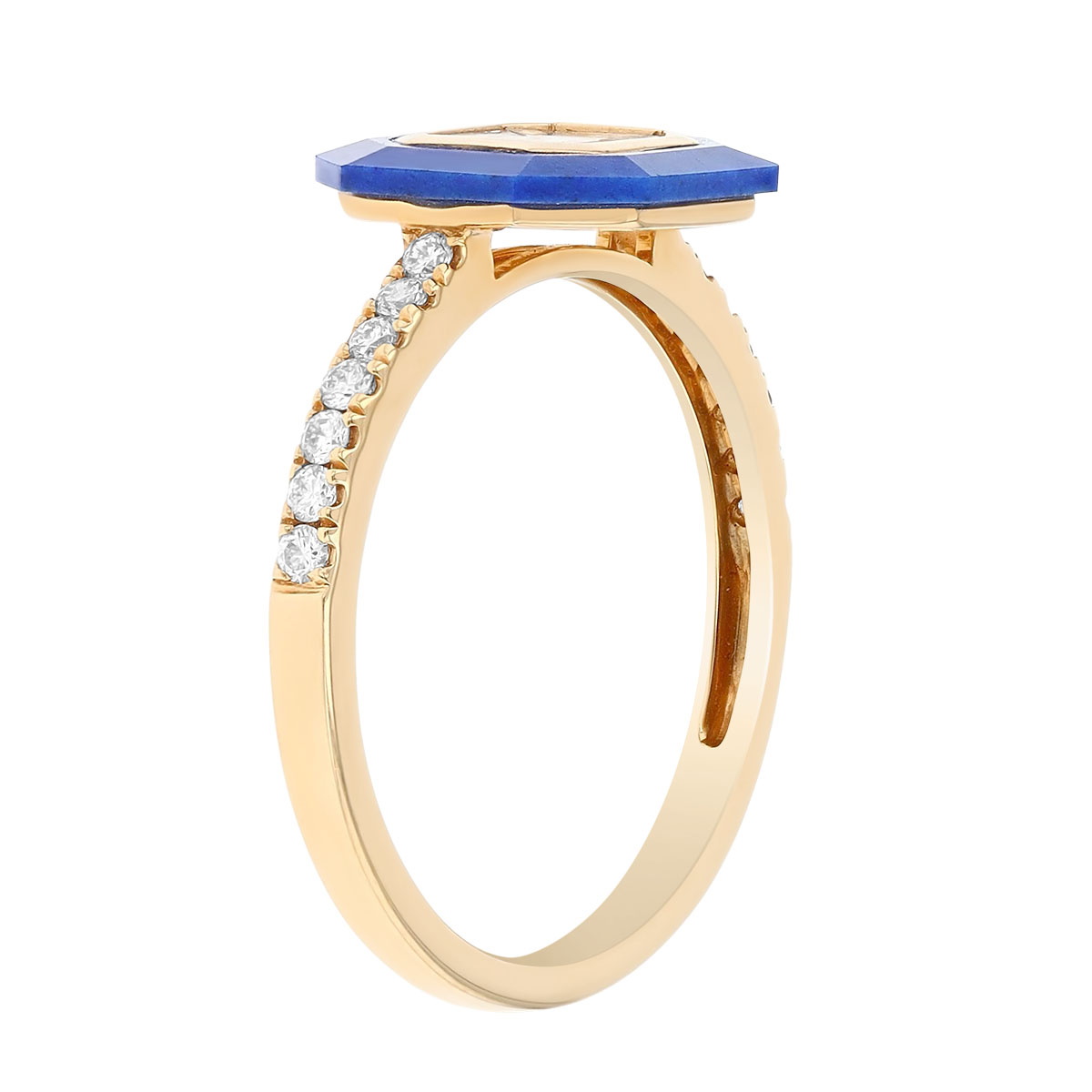 Doves Mondrian Lapis Lazuli & Diamond Illusion Ring in Yellow Gold