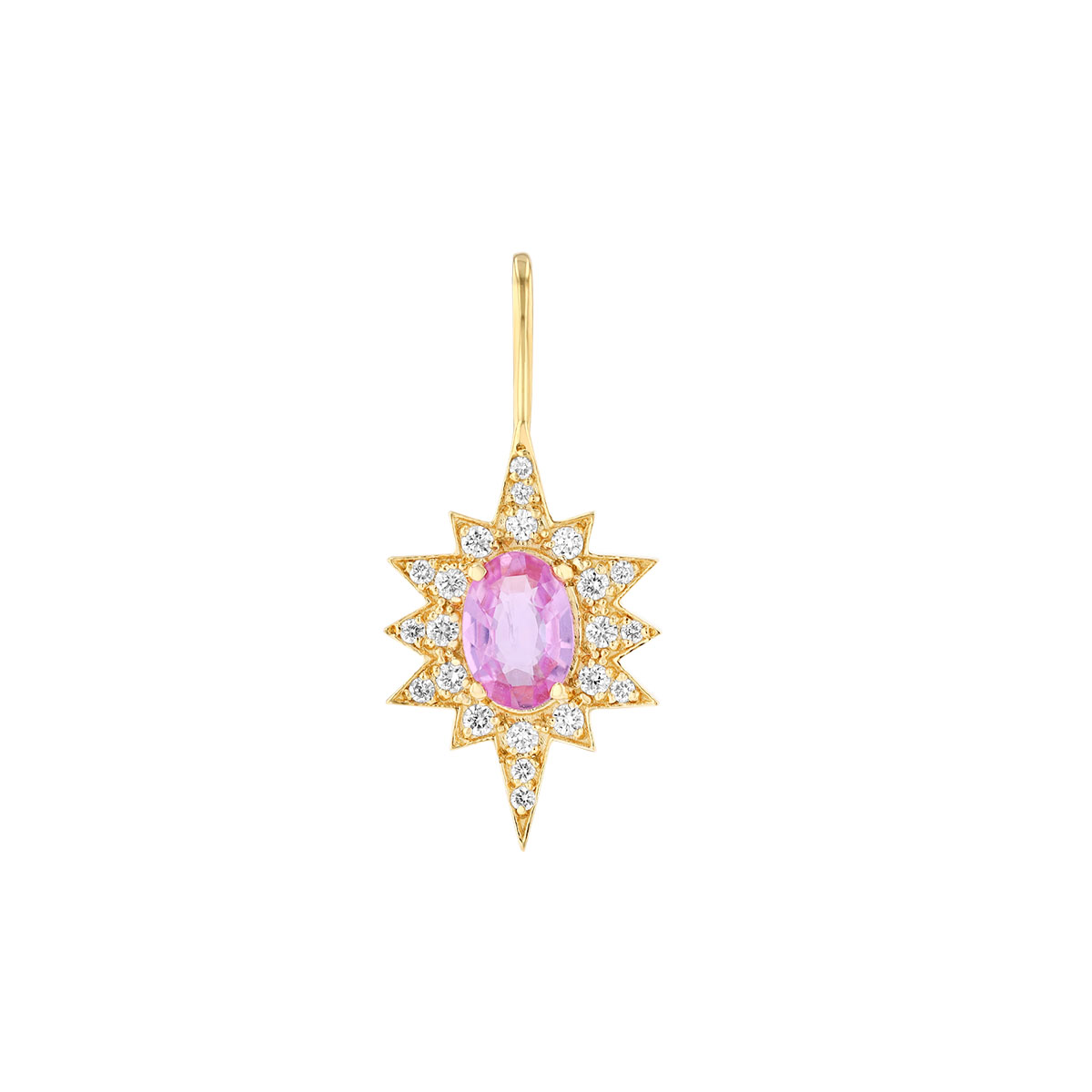 Marika Oval Pink Tourmaline & Diamond Starburst Charm in Yellow Gold