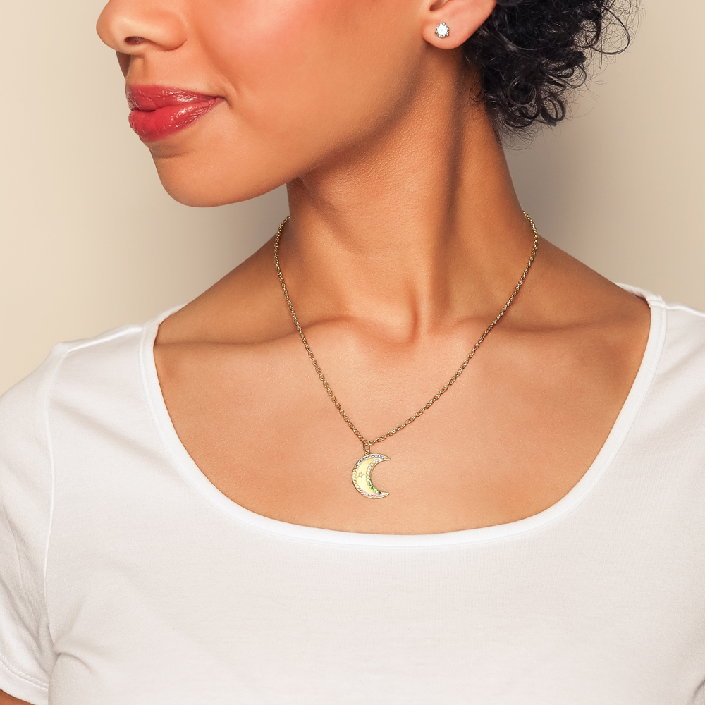 Marika Multicolored Sapphire & Diamond Crescent Moon Charm in Yellow Gold