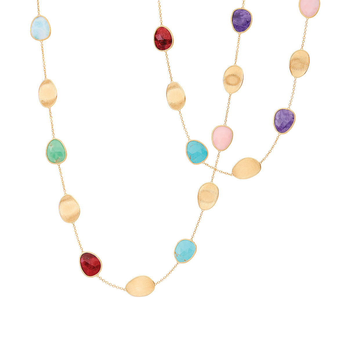 Marco Bicego Lunaria Bezel Set Mixed Gemstone Station Necklace in Yellow Gold, 36