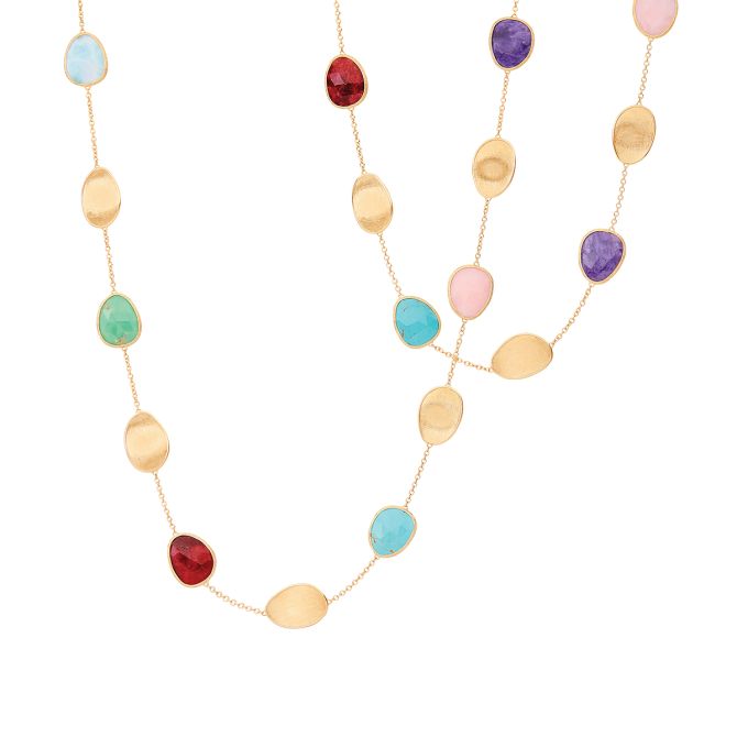 Marco Bicego Lunaria Bezel Set Mixed Gemstone Station Necklace in Yellow Gold, 36"