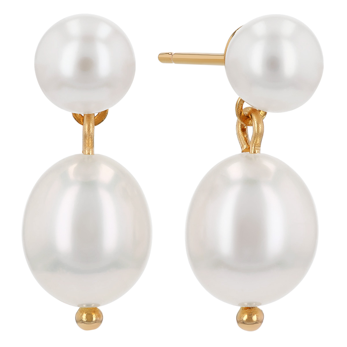 Cultured Pearl Dangle Huggie Earrings in Yellow Gold