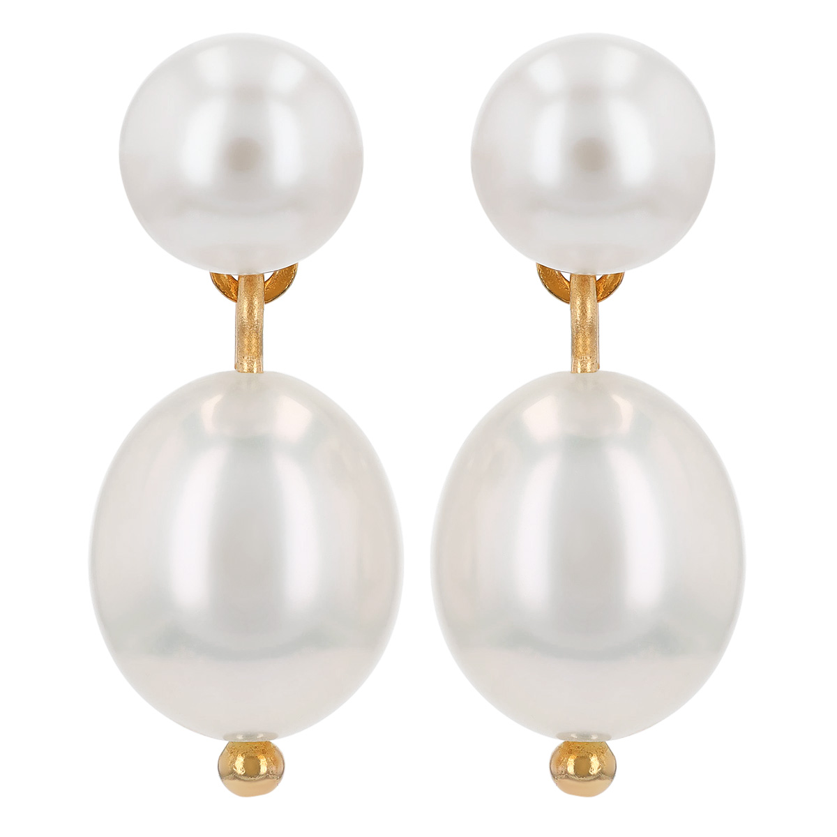 Cultured Pearl Dangle Huggie Earrings in Yellow Gold