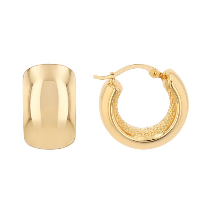 Yellow Gold Chubby Huggie Hoop Earrings, 9 x 16 mm