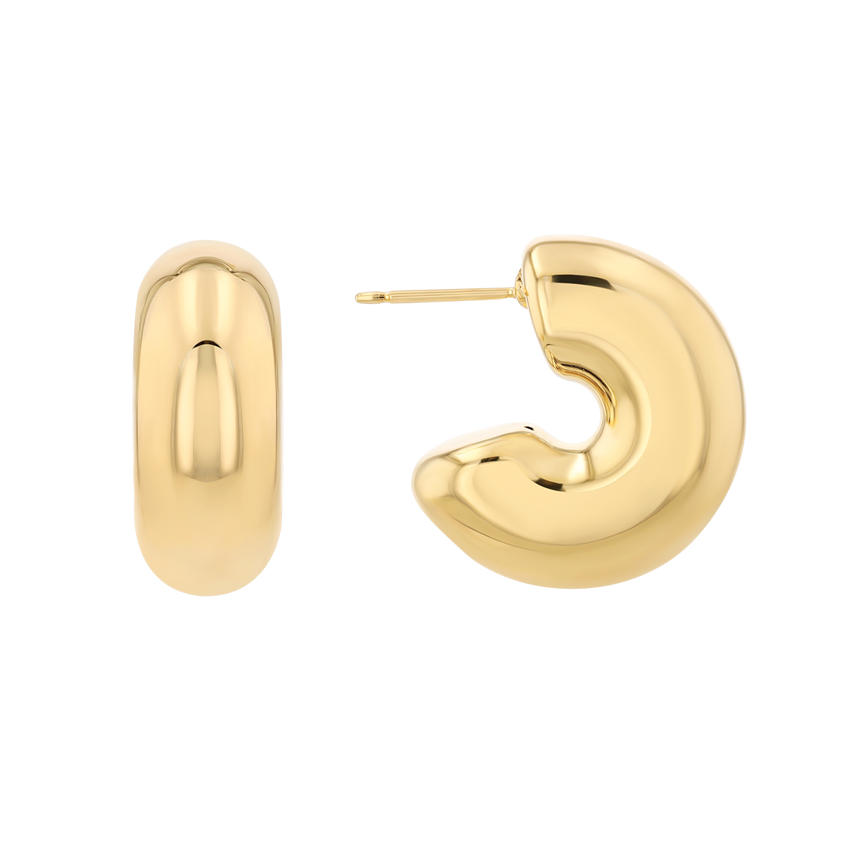 Yellow Gold Chubby Open Tube Huggie Hoop Earrings, 8 x 20 mm