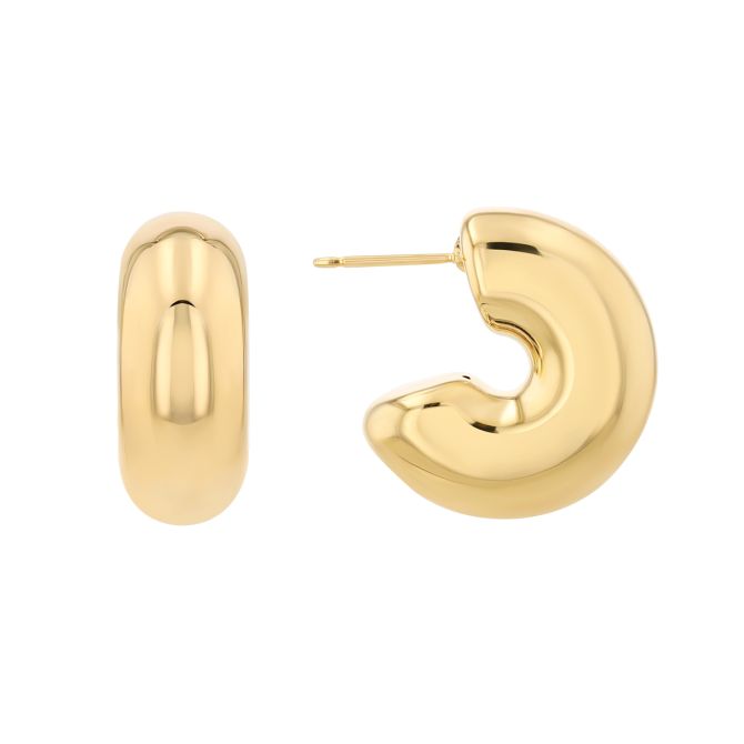 Yellow Gold Chubby Open Tube Huggie Hoop Earrings, 8 x 20 mm