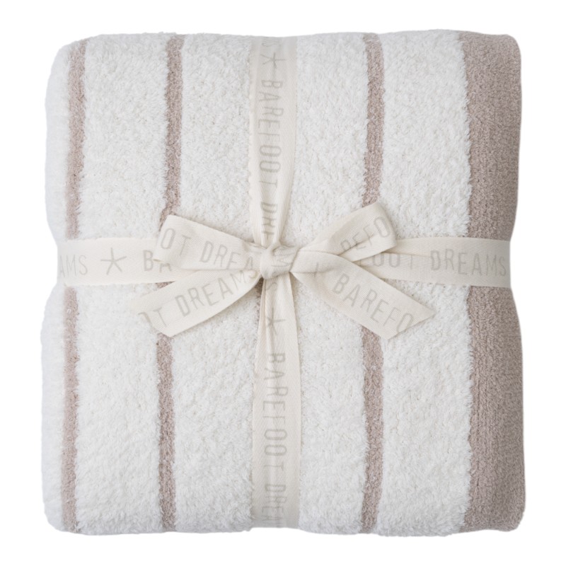 Barefoot Dreams CozyChic Border Stripe Throw, Sahara and Cream