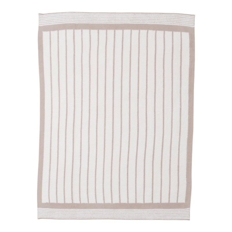 Barefoot Dreams CozyChic Border Stripe Throw, Sahara and Cream