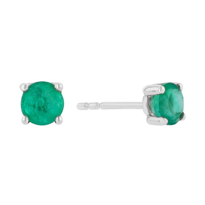 14K White Gold Emerald Earrings