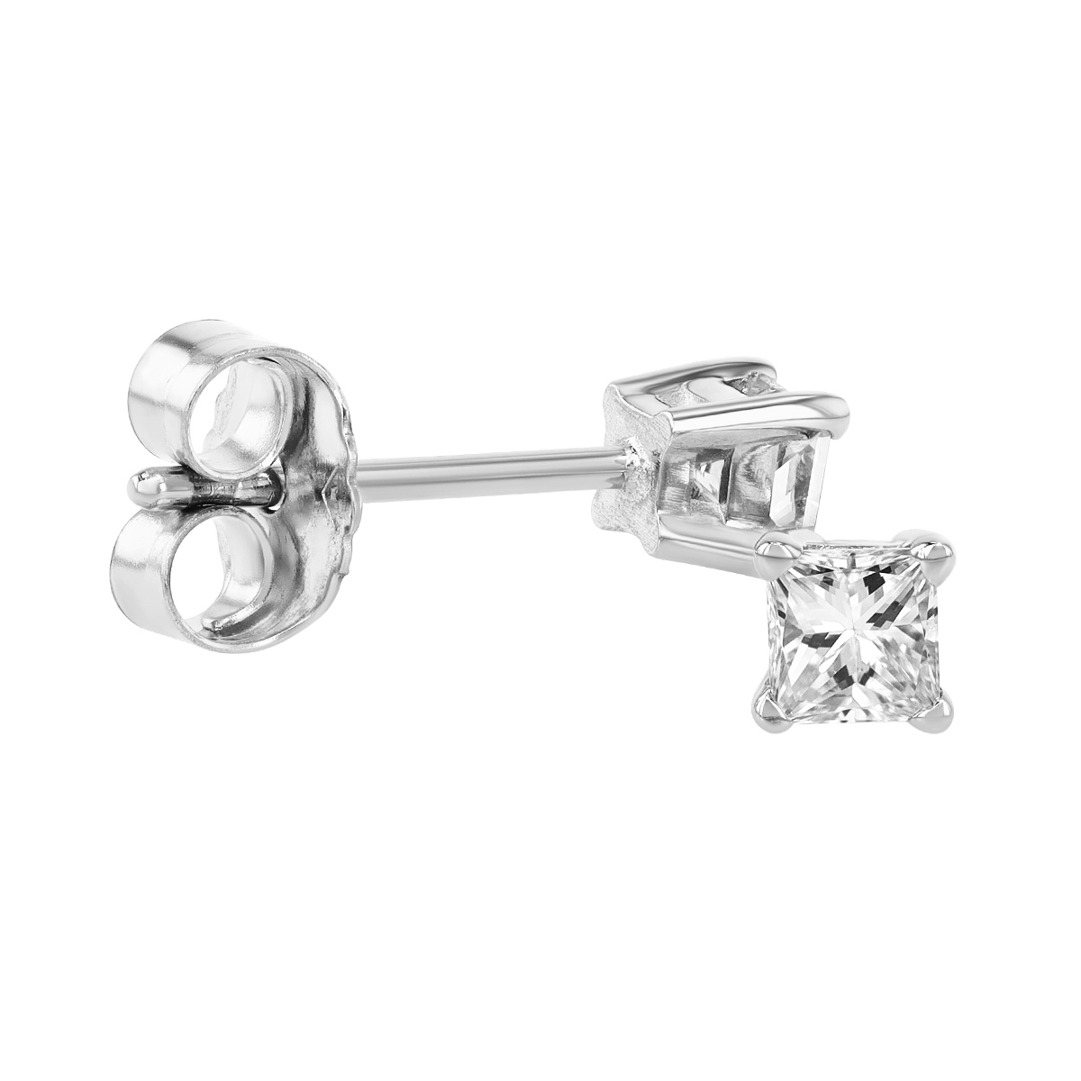 Princess Diamond Stud Earrings in White Gold, 0.35 cttw