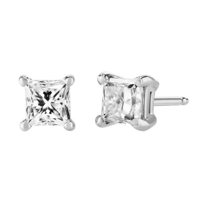 Princess Diamond Stud Earrings in White Gold, 0.40 cttw