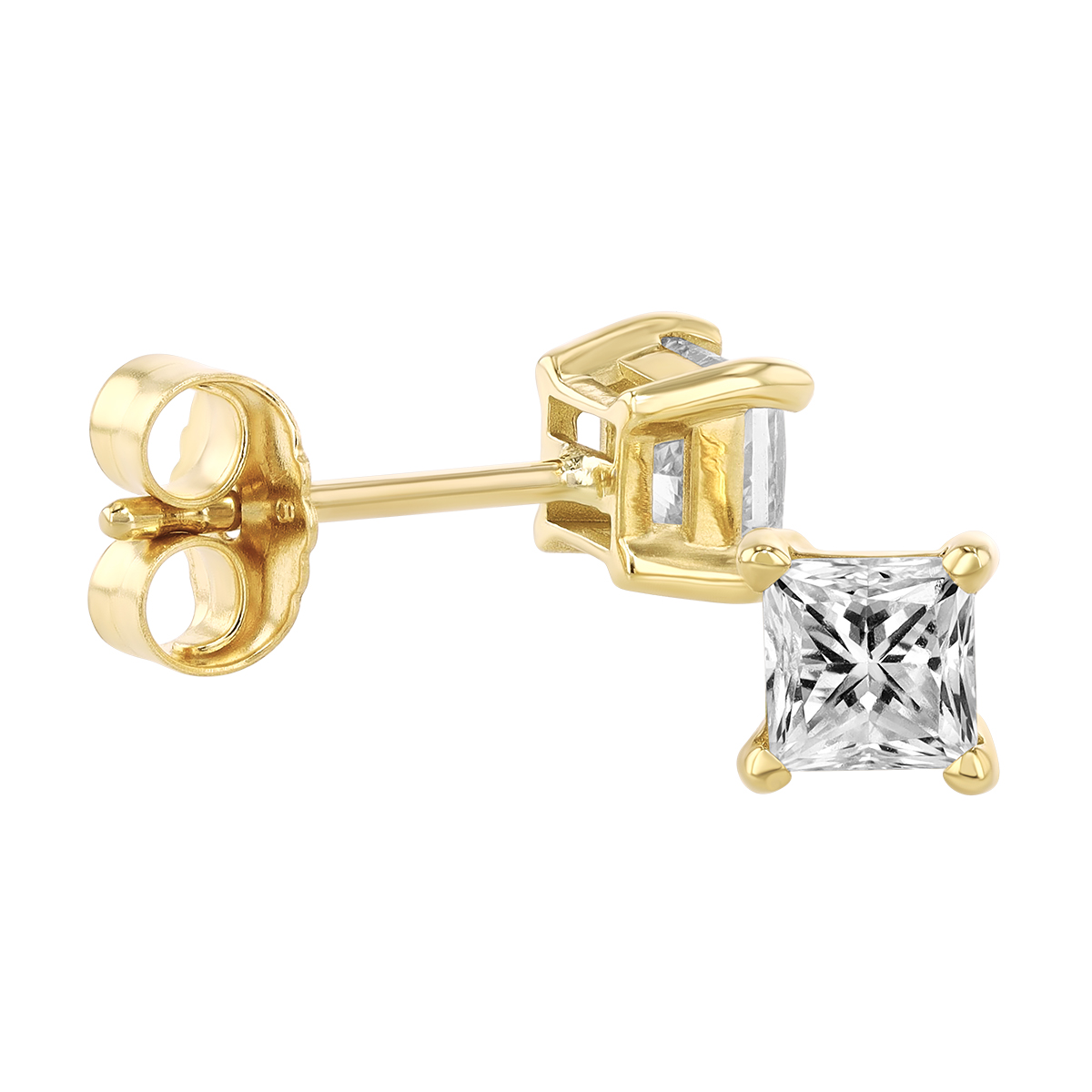 18K Yellow Gold Princess Diamond Stud Earrings, 0.50cttw