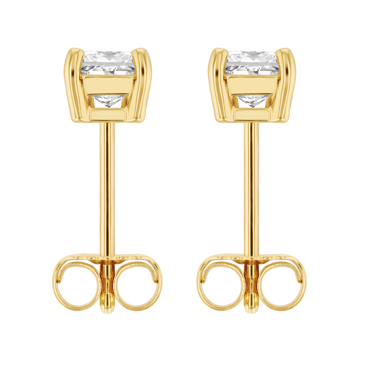 18K Yellow Gold Princess Diamond Stud Earrings, 0.50cttw