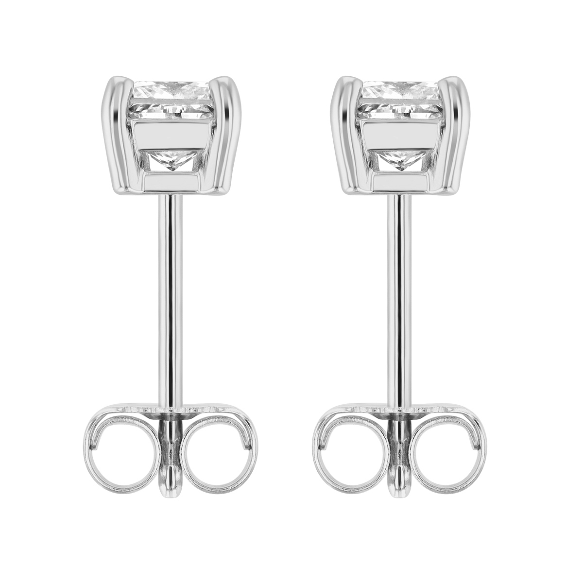 18K White Gold Princess Diamond Stud Earrings, 0.50cttw