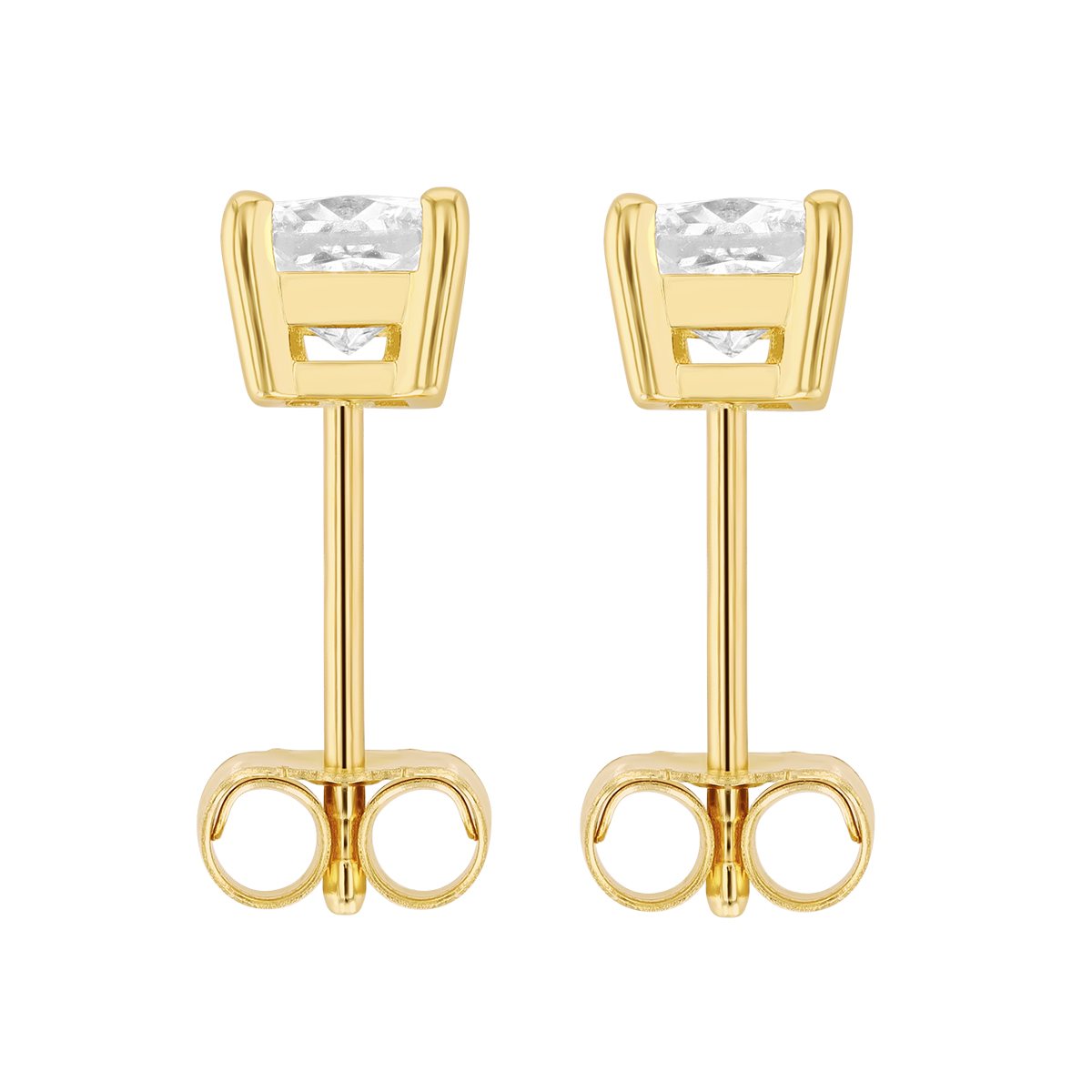 Princess Diamond Stud Earrings in Yellow Gold, 0.75 cttw