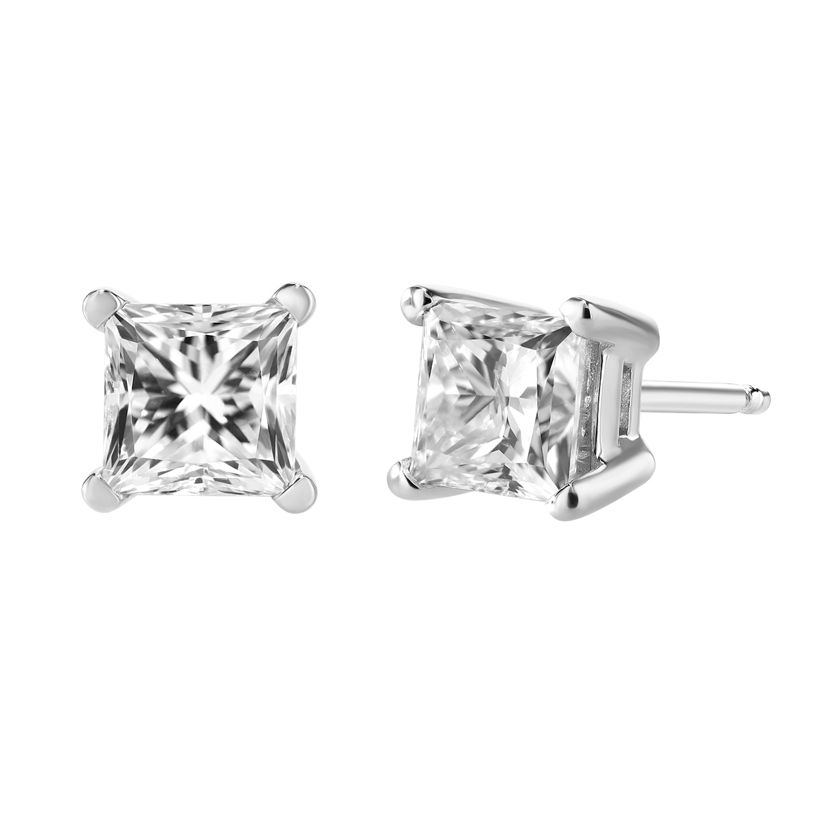 Princess Diamond Stud Earrings in White Gold, 1.00 cttw