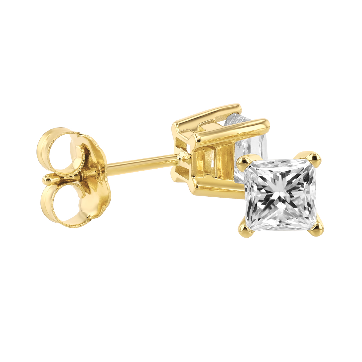 Princess Diamond Stud Earrings in Yellow Gold, 0.75 cttw