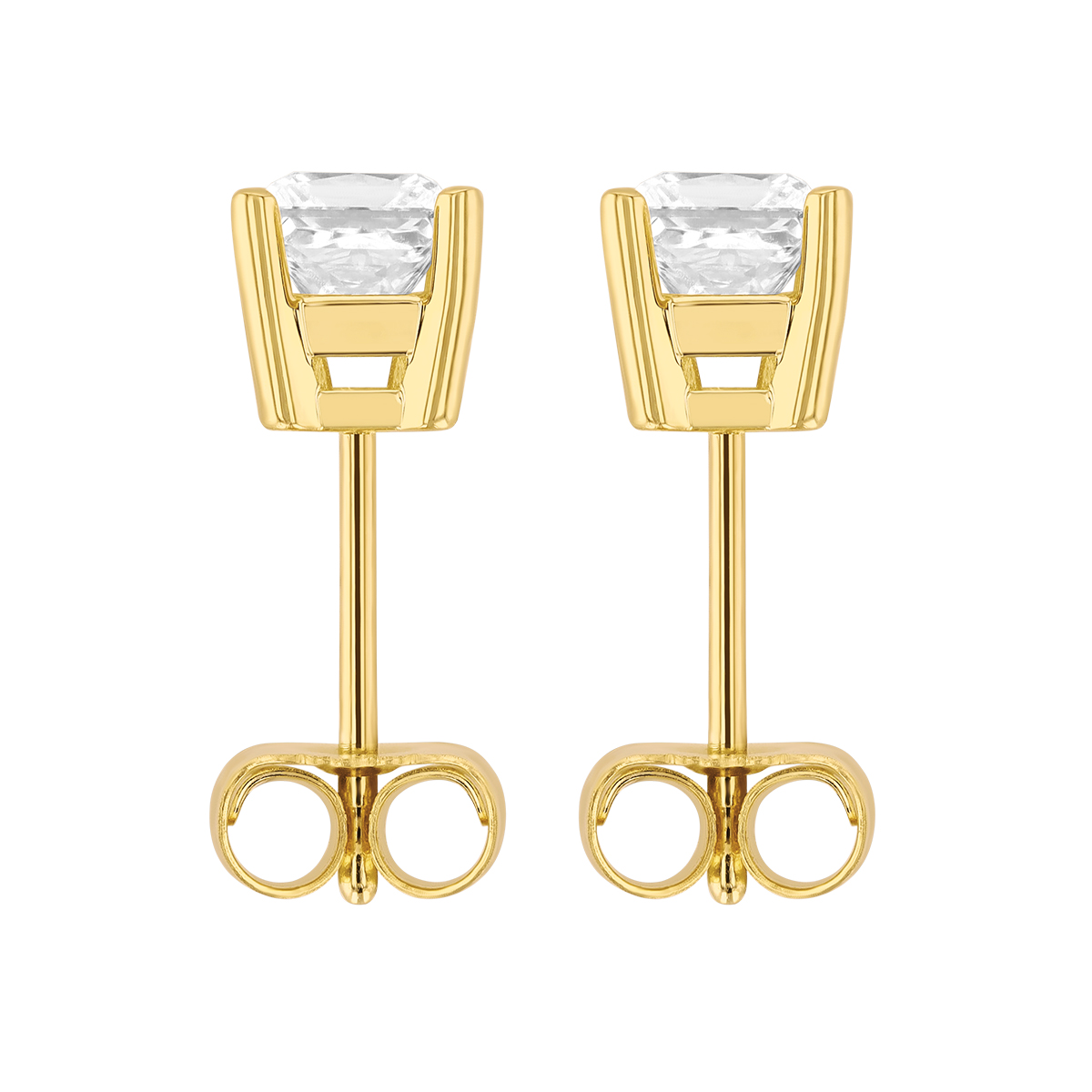 Princess Diamond Stud Earrings in Yellow Gold, 1.00 cttw