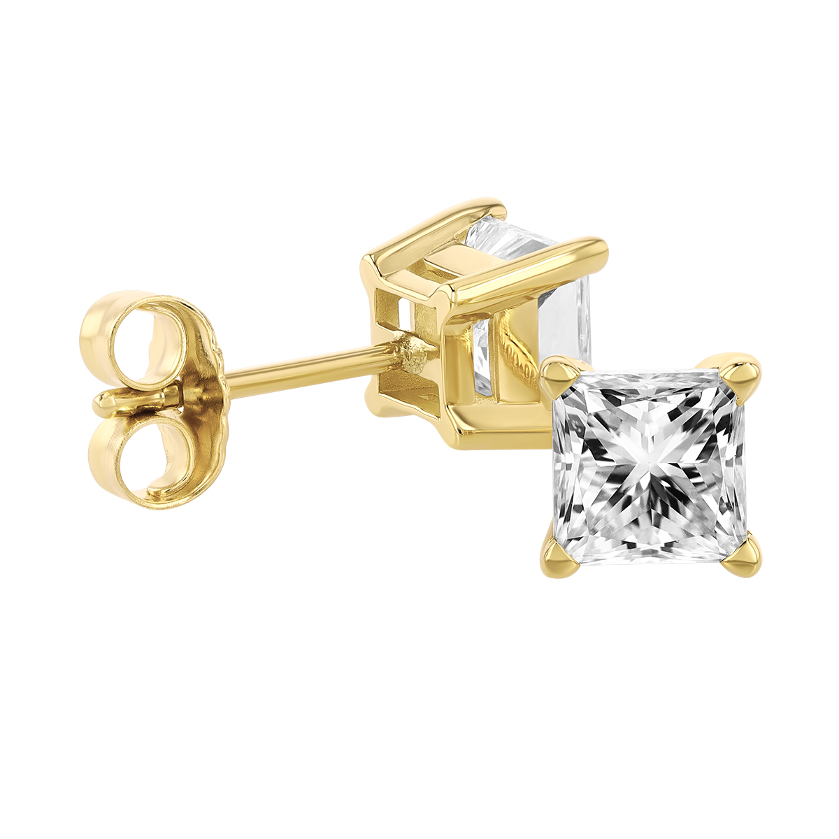 Princess Diamond Stud Earrings in Yellow Gold, 1.50 cttw