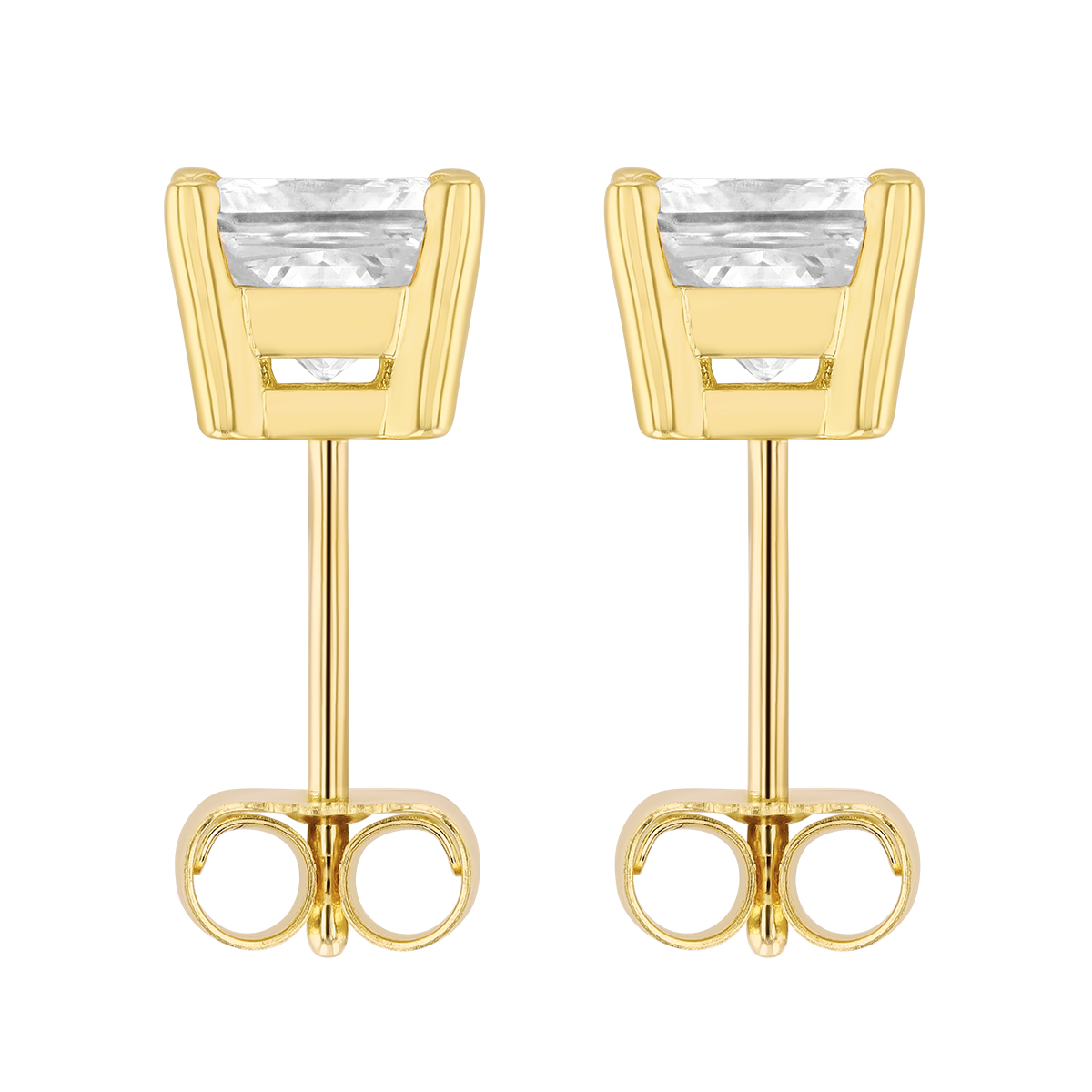 Princess Diamond Stud Earrings in Yellow Gold, 1.50 cttw