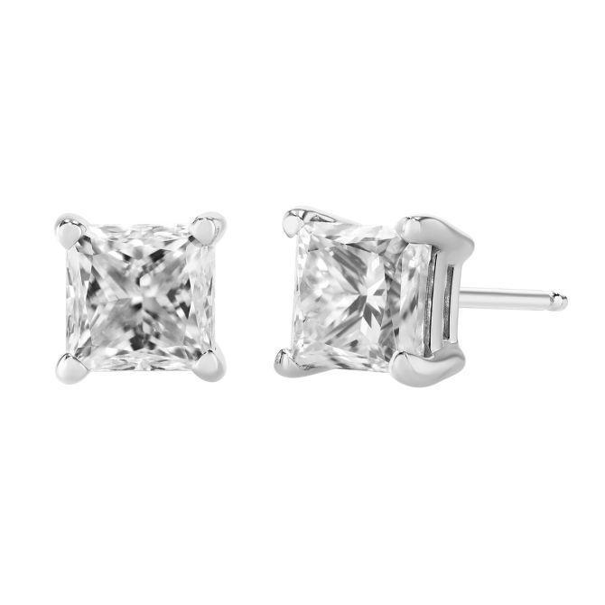 Princess Diamond Stud Earrings in White Gold, 1.75 cttw
