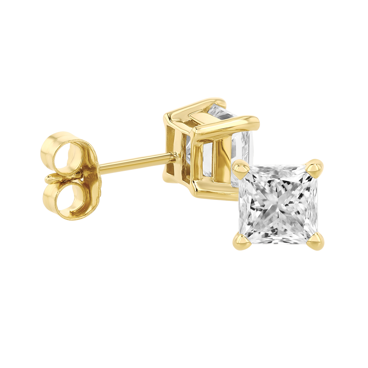 Princess Diamond Stud Earrings in Yellow Gold, 1.75 cttw
