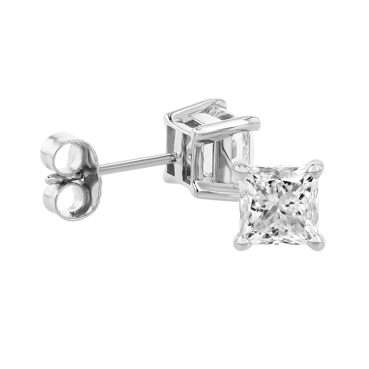 Princess Diamond Stud Earrings in White Gold, 1.75 cttw