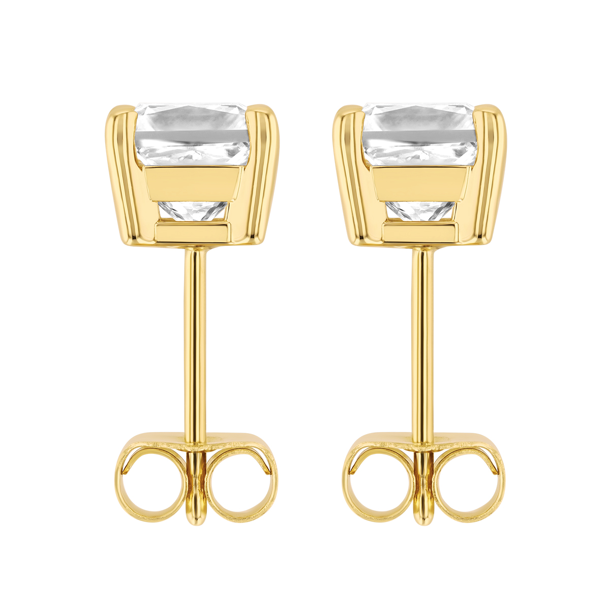 Princess Diamond Stud Earrings in Yellow Gold, 1.75 cttw