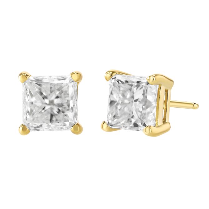 18K Yellow Gold Princess Diamond Stud Earrings, 2.00cttw