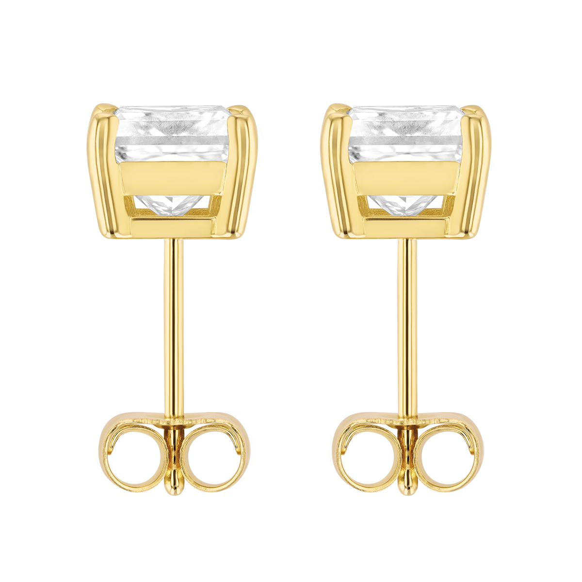 18K Yellow Gold Princess Diamond Stud Earrings, 2.00cttw