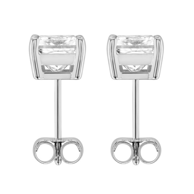 Princess Cut Diamond Stud Earrings in White Gold, 2.00 cttw