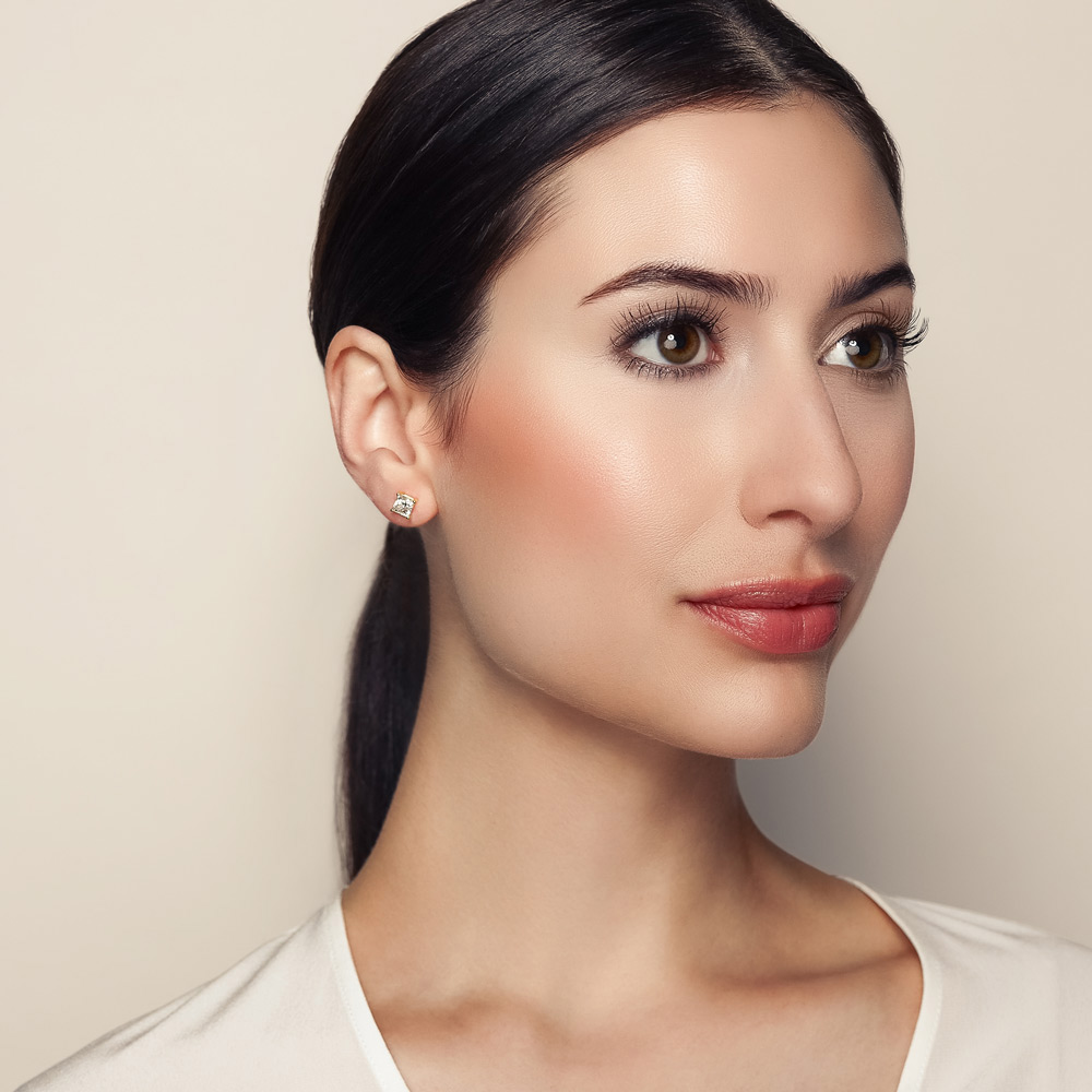 18K Yellow Gold Princess Diamond Stud Earrings, 2.00cttw