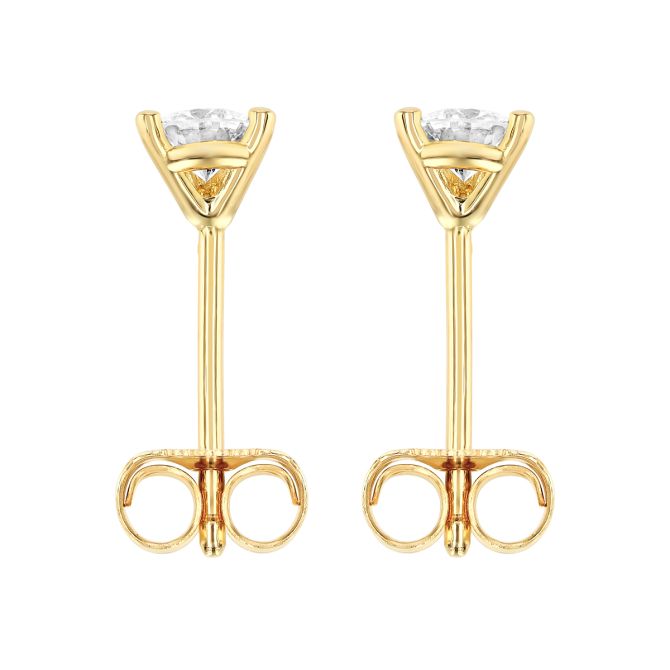 18K Yellow Gold Round Diamond Stud Earrings, 0.35cttw