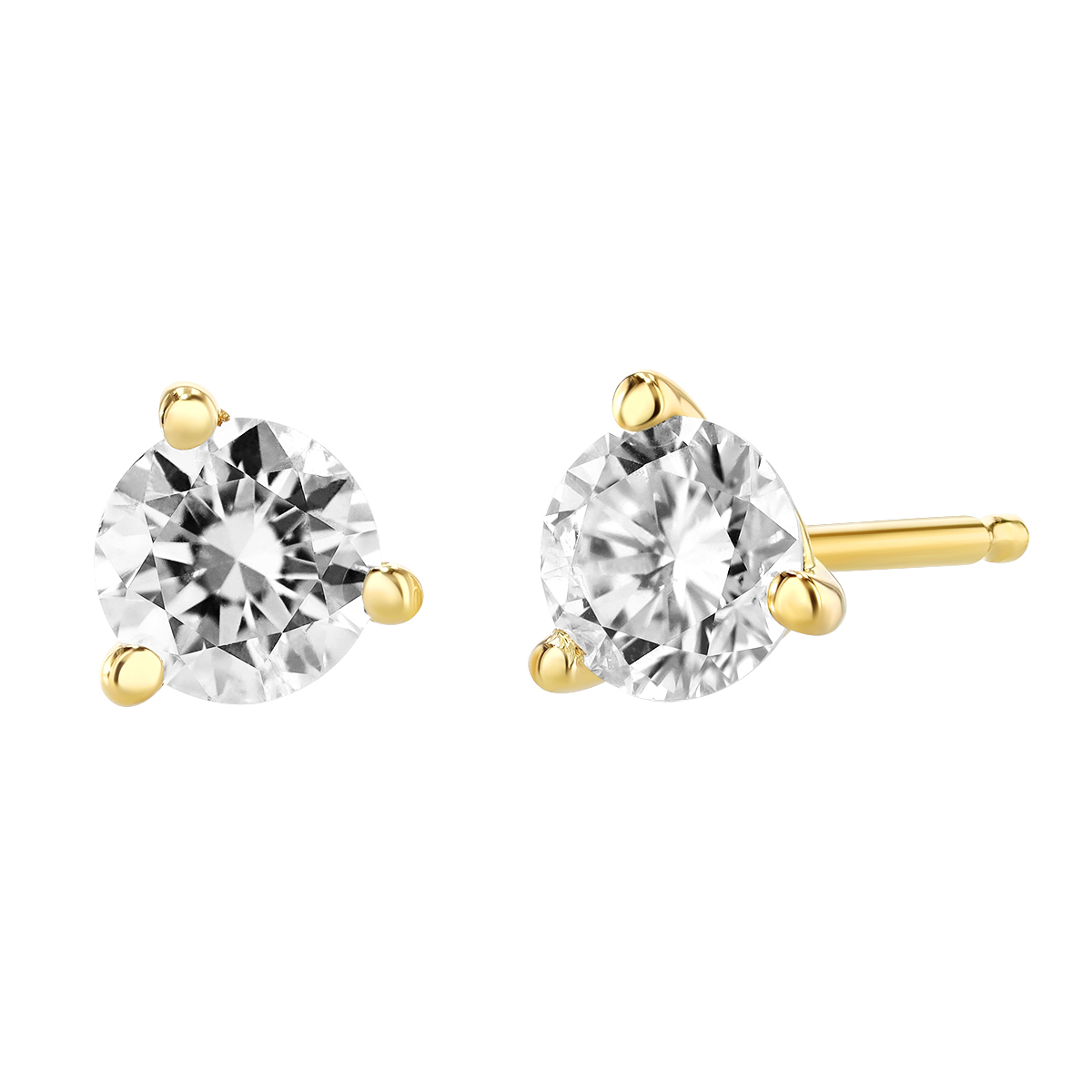 18K Yellow Gold Round Diamond Stud Earrings, 0.50cttw