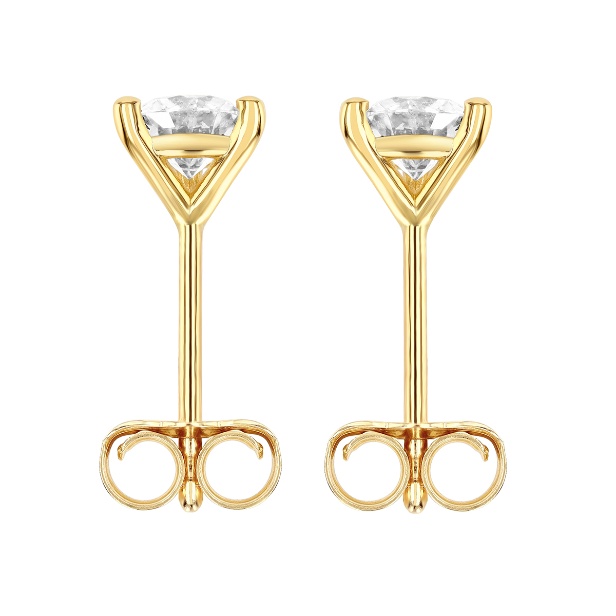 18K Yellow Gold Round Diamond Stud Earrings, 0.50cttw