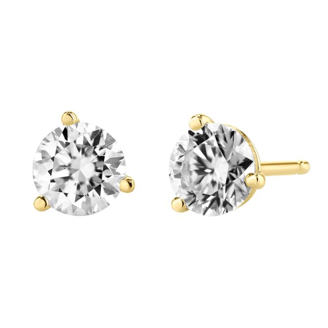 18K Yellow Gold Round Diamond Stud Earrings, 0.75cttw