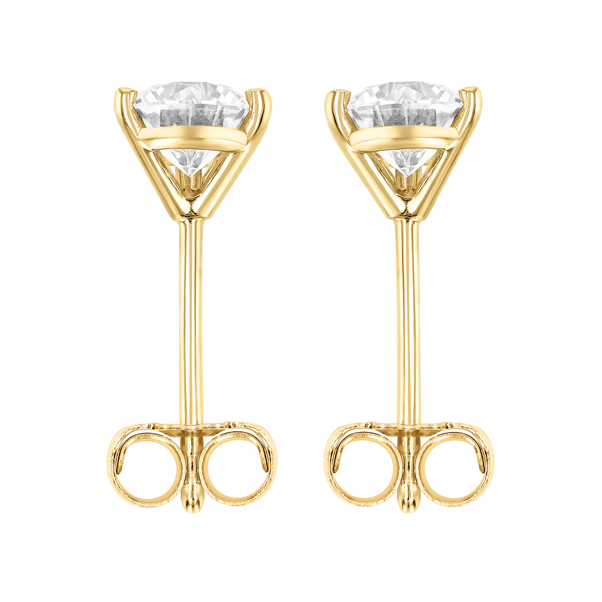 Round Diamond Stud Earrings in Yellow Gold, 0.75 cttw