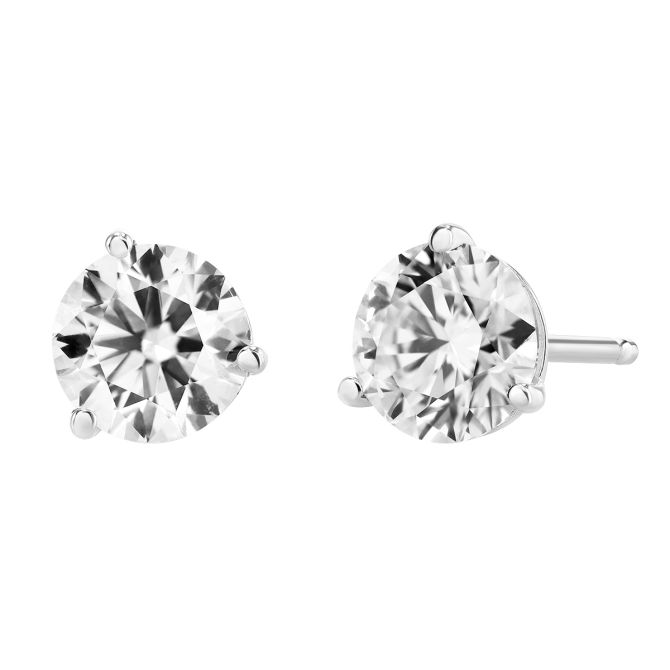 Round Diamond Stud Earrings in 18K White Gold, IJ/SI, .90 cttw