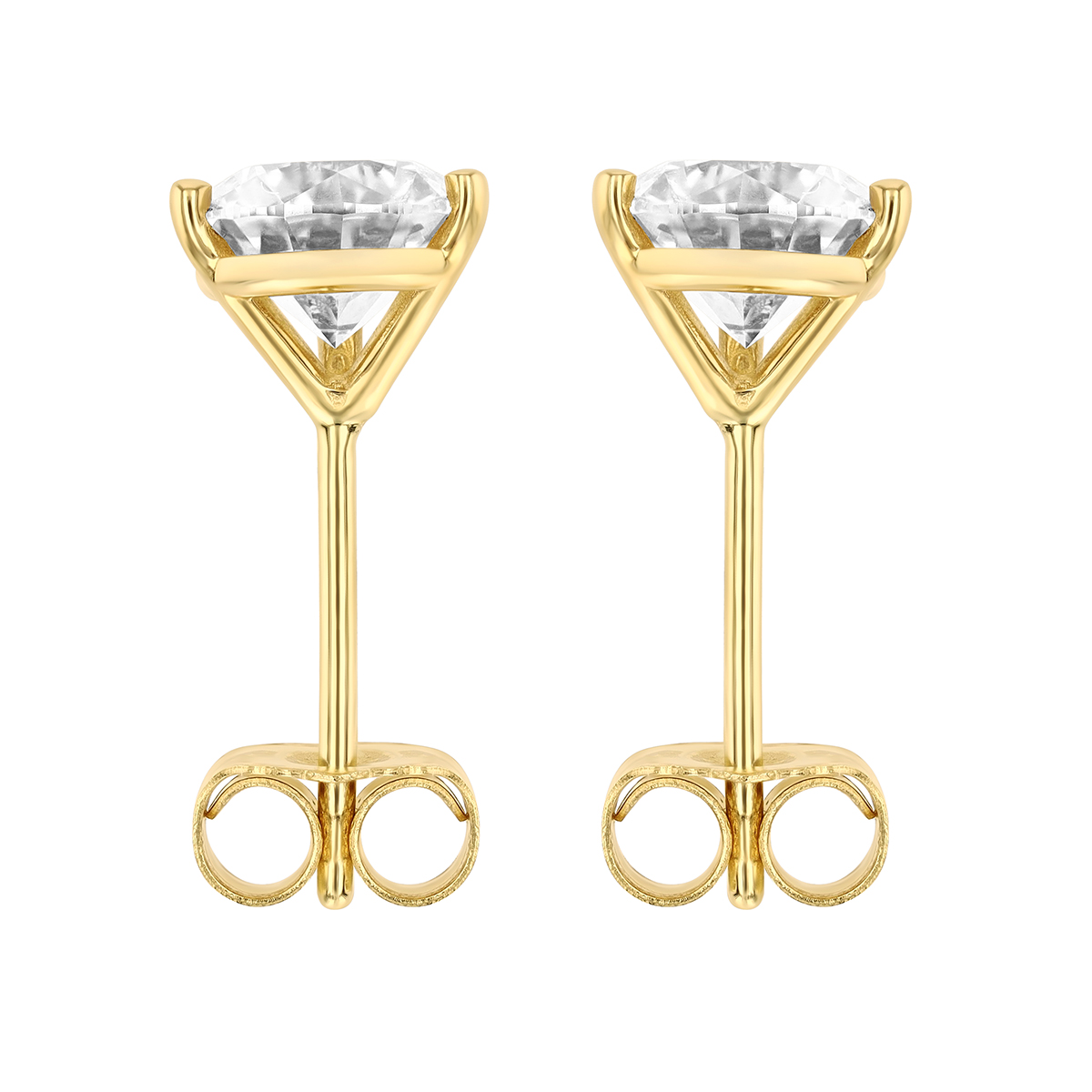 18K Yellow Gold Round Diamond Stud Earrings, 1.50cttw