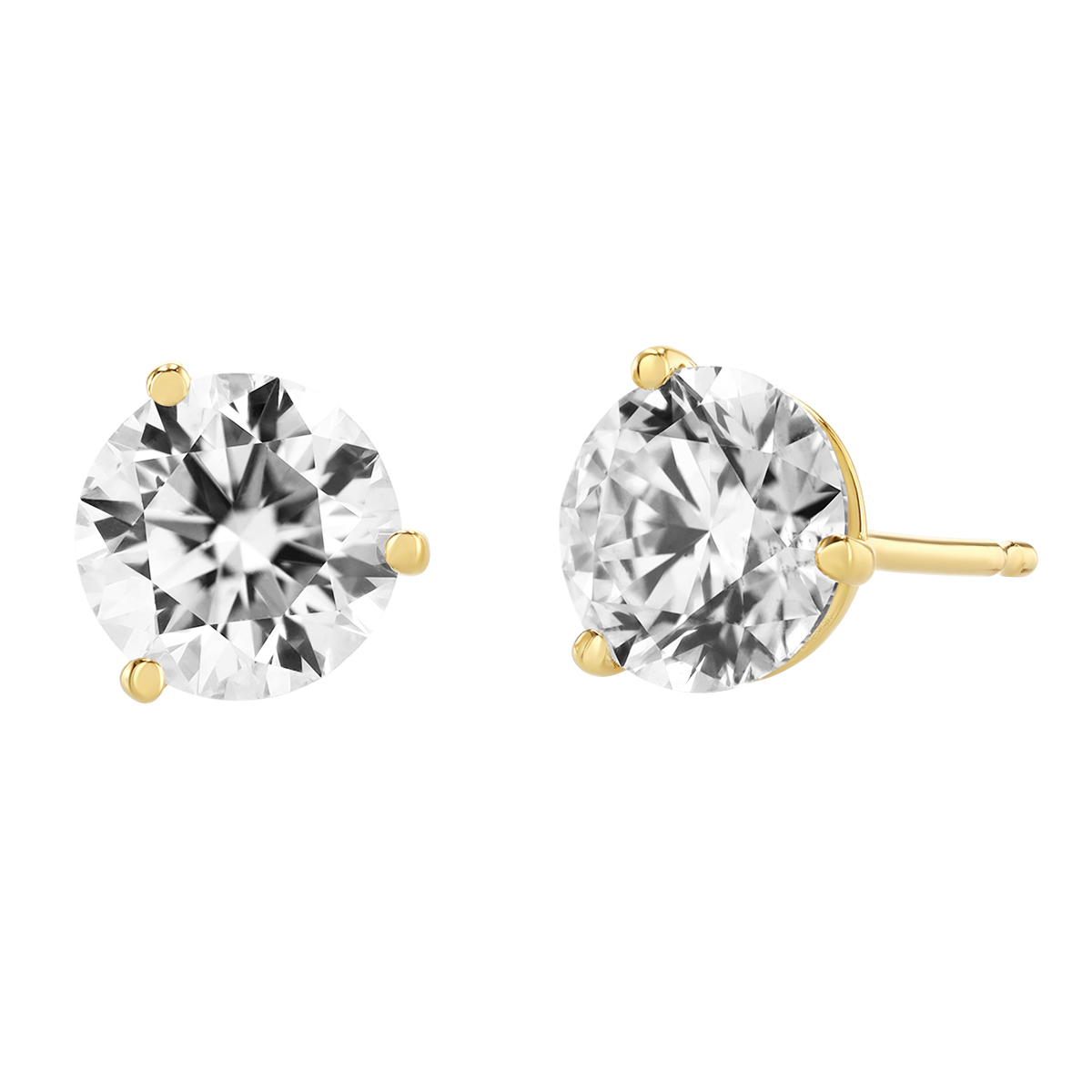 18K Yellow Gold Round Diamond Stud Earrings, 1.75cttw