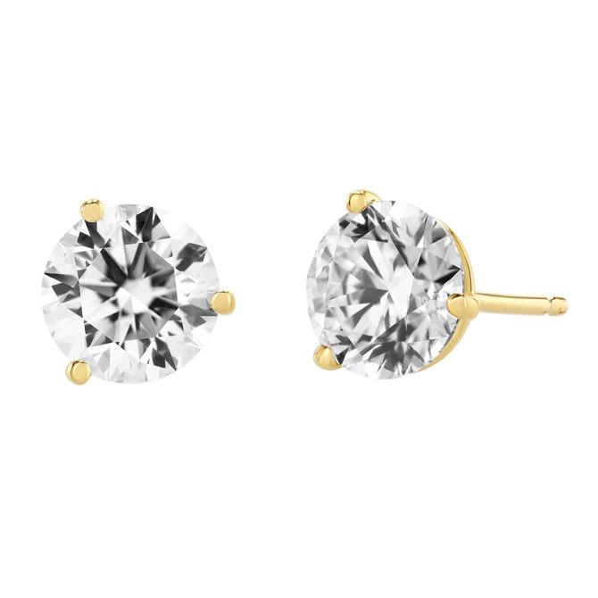 18K Yellow Gold Round Diamond Stud Earrings, 1.75cttw