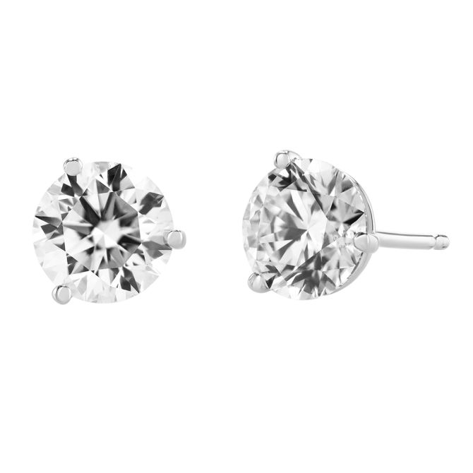 Round Diamond Stud Earrings in 18K White Gold, JK/I1, 1.75 cttw