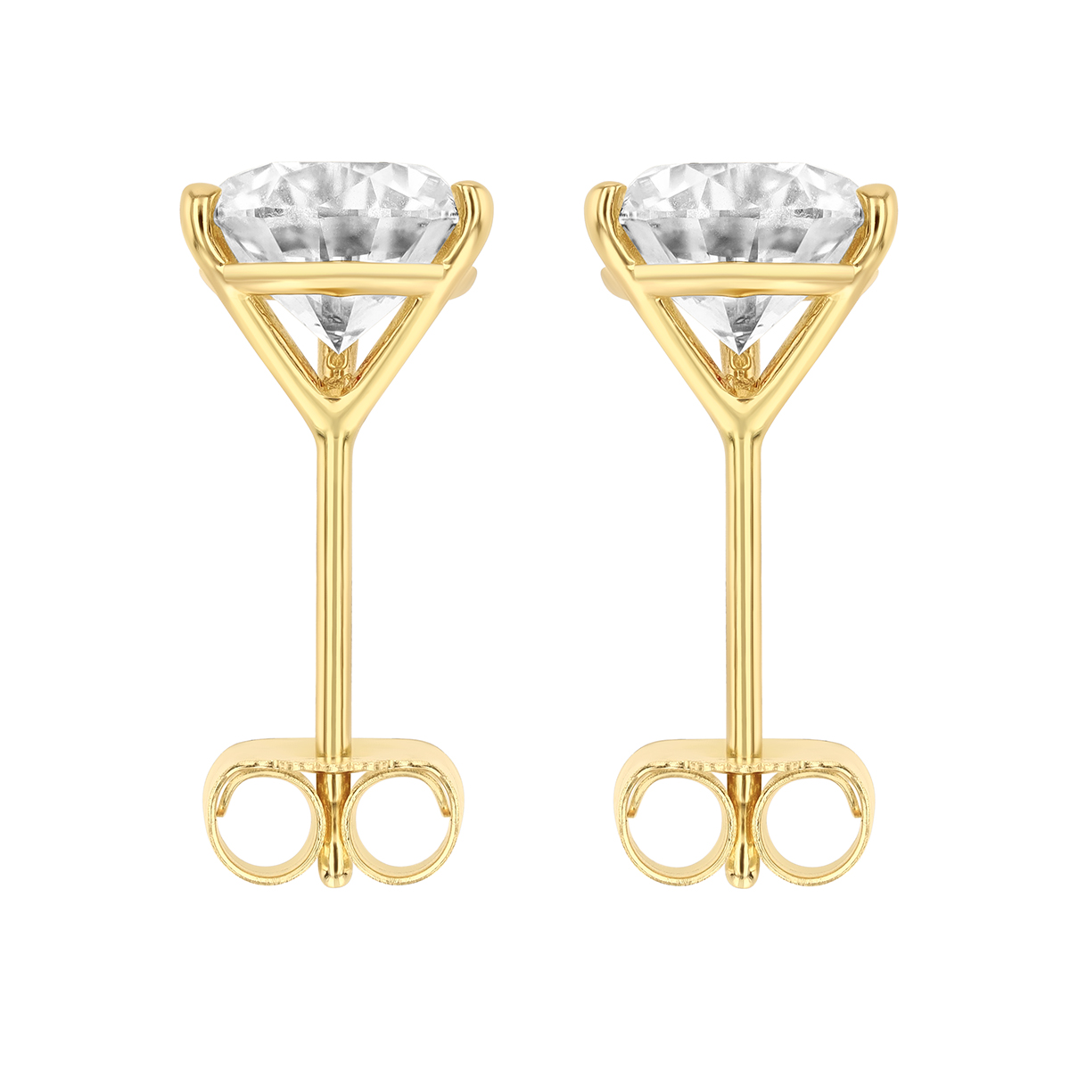 18K Yellow Gold Round Diamond Stud Earrings, 1.75cttw