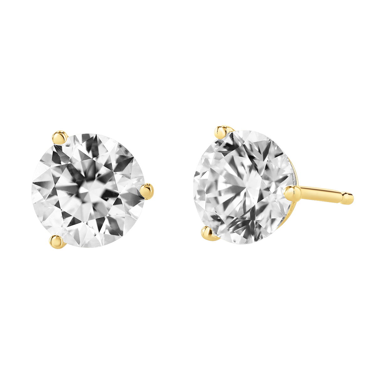 18K Yellow Gold Round Diamond Stud Earrings, 2.00cttw