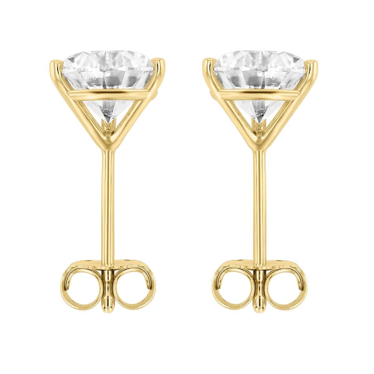 18K Yellow Gold Round Diamond Stud Earrings, 2.00cttw