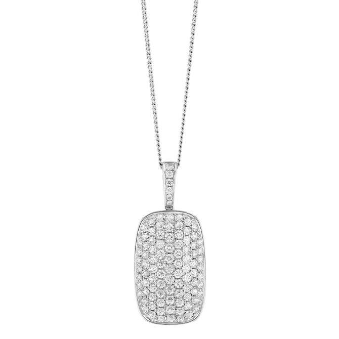Doves Diamond Pavé Rectangle Pendant in White Gold