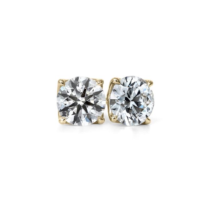 Signature Lab-Grown Round Diamond Stud Earrings in Yellow Gold, 2.17 cttw