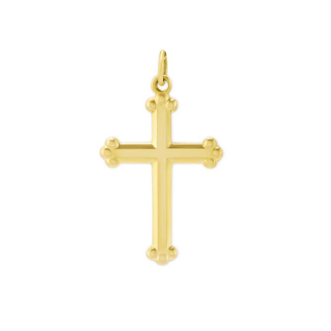 Yellow Gold High Polish Budded Cross Charm, 18"